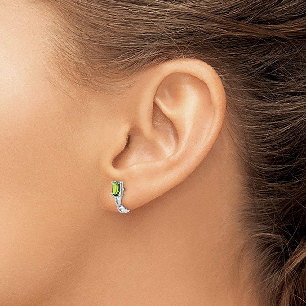 QE9959PE Sterling Silver Rhodium Plated Peridot Hinged Hoop Earrings