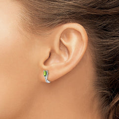 QE9959PE Sterling Silver Rhodium Plated Peridot Hinged Hoop Earrings