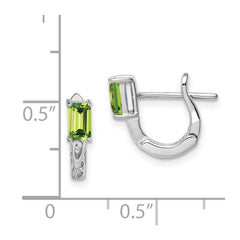 QE9959PE Sterling Silver Rhodium Plated Peridot Hinged Hoop Earrings