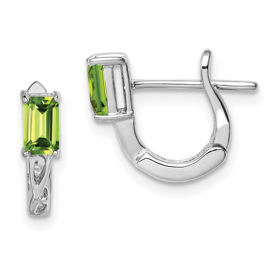 QE9959PE Sterling Silver Rhodium Plated Peridot Hinged Hoop Earrings
