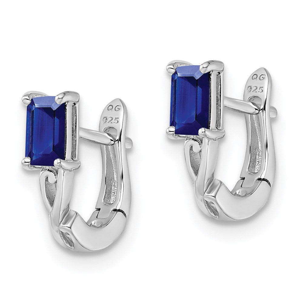 QE9959S Sterling Silver Rhodium Plated Sapphire Hinged Hoop Earrings
