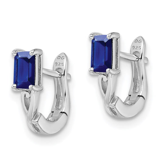QE9959S Sterling Silver Rhodium Plated Sapphire Hinged Hoop Earrings