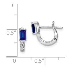 QE9959S Sterling Silver Rhodium Plated Sapphire Hinged Hoop Earrings