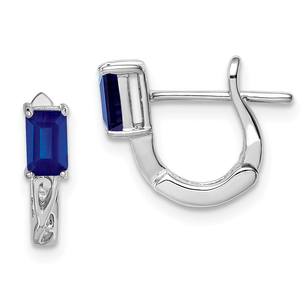 QE9959S Sterling Silver Rhodium Plated Sapphire Hinged Hoop Earrings