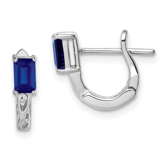 QE9959S Sterling Silver Rhodium Plated Sapphire Hinged Hoop Earrings