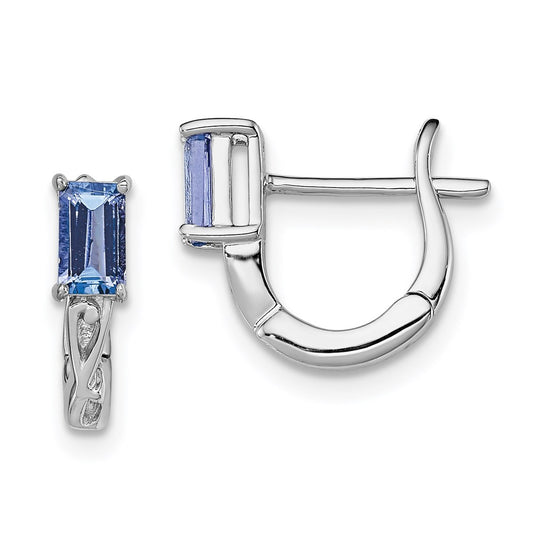QE9960TZ Sterling Silver Rhodium Plated Tanzanite Hinged Hoop Earrings