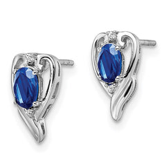 QE9961S Sterling Silver Rhodium Plated Diamond & Sapphire Post Earrings