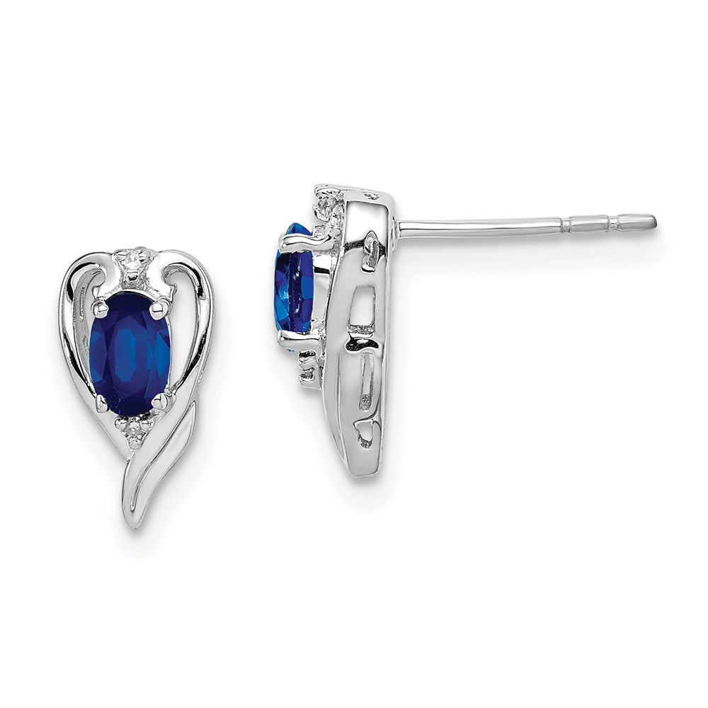 QE9961S Sterling Silver Rhodium Plated Diamond & Sapphire Post Earrings