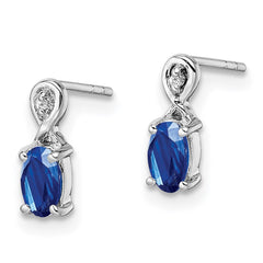 QE9965S Sterling Silver Rhodium Plated Diamond & Sapphire Oval Post Earrings