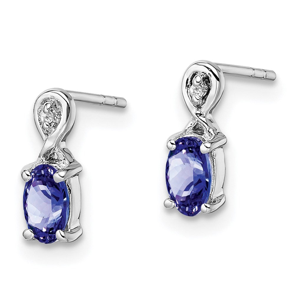 QE9966TZ Sterling Silver Rhodium Plated Diamond & Tanzanite Oval Post Earrings