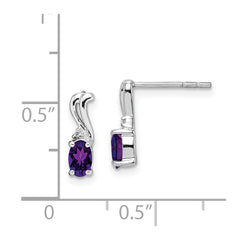 QE9967AM Sterling Silver Rhodium Plated Diamond and Amethyst Oval Post Earrings