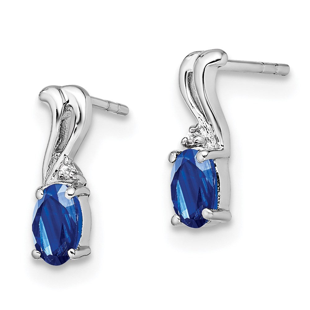 QE9967S Sterling Silver Rhodium Plated Diamond & Sapphire Oval Post Earrings
