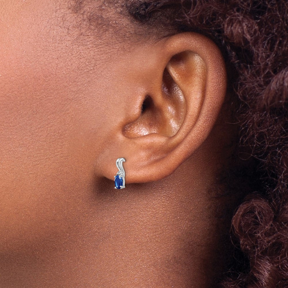 QE9967S Sterling Silver Rhodium Plated Diamond & Sapphire Oval Post Earrings