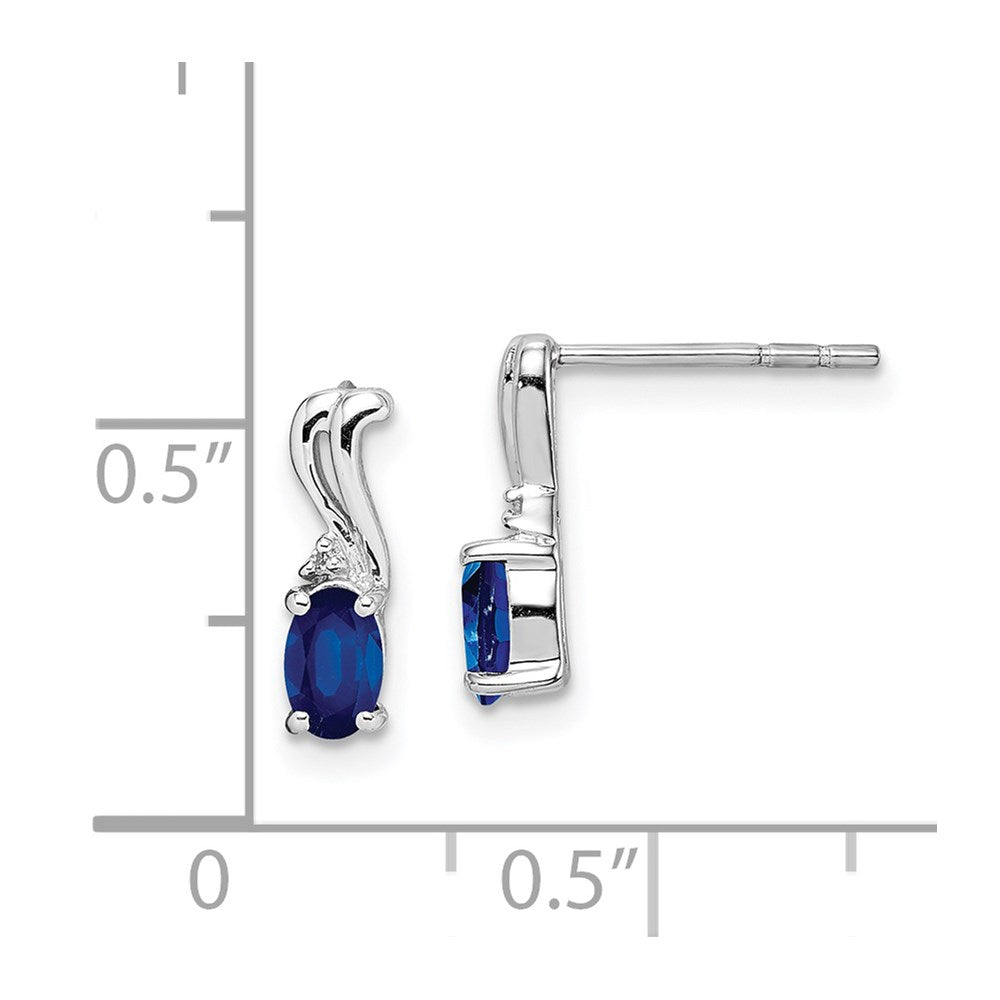 QE9967S Sterling Silver Rhodium Plated Diamond & Sapphire Oval Post Earrings