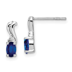 QE9967S Sterling Silver Rhodium Plated Diamond & Sapphire Oval Post Earrings