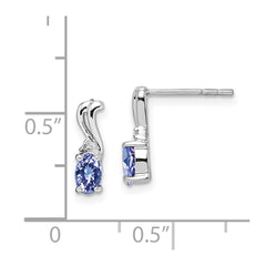 QE9968TZ Sterling Silver Rhodium Plated Diamond & Tanzanite Oval Post Earrings