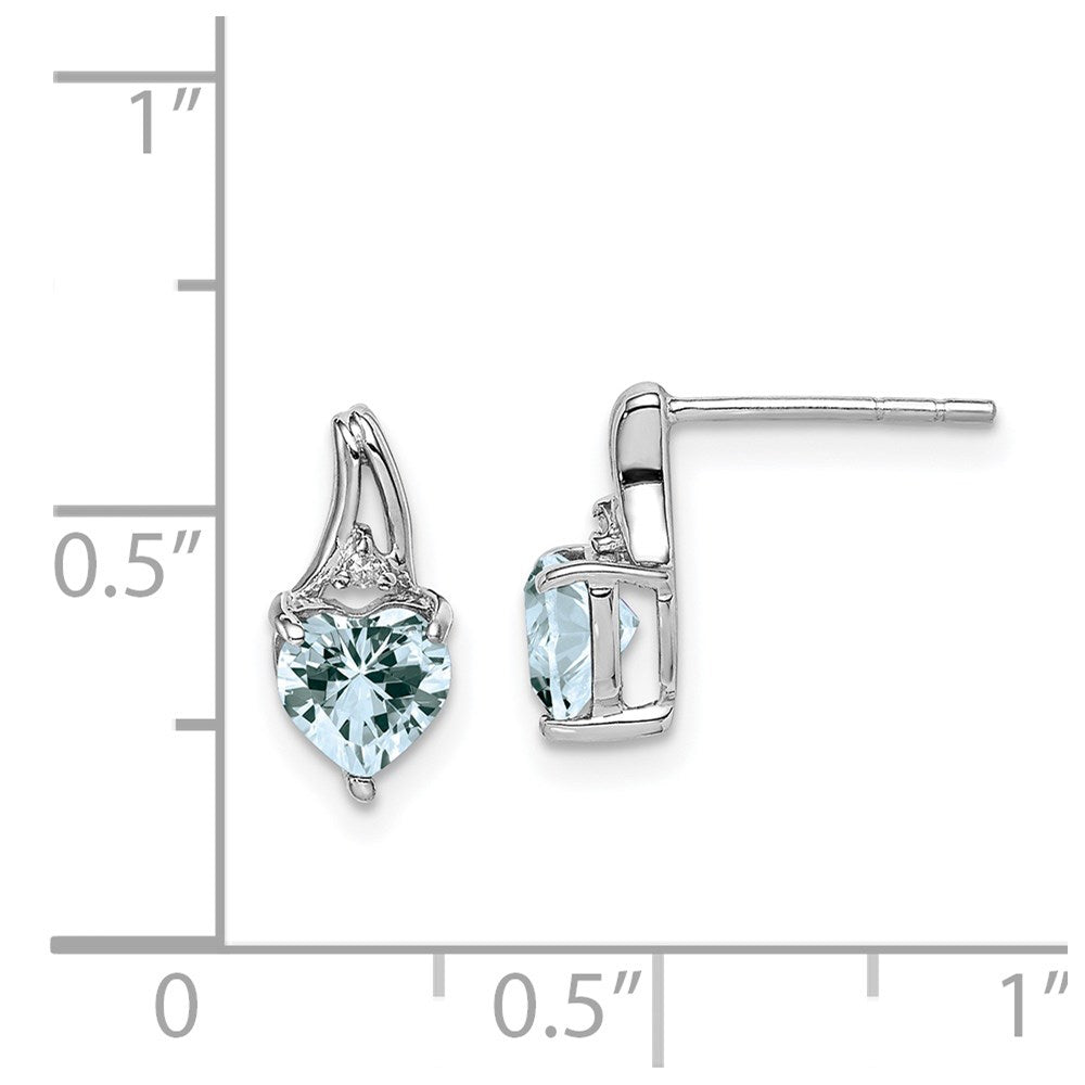 QE9971AQ Sterling Silver Rhodium Plated Dia. Aquamarine Heart Post Earrings
