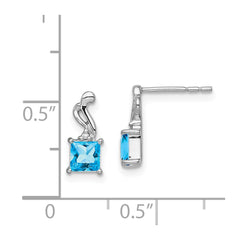 QE9976BT Sterling Silver Rhodium Plated Diamond and Blue Topaz Square Earrings