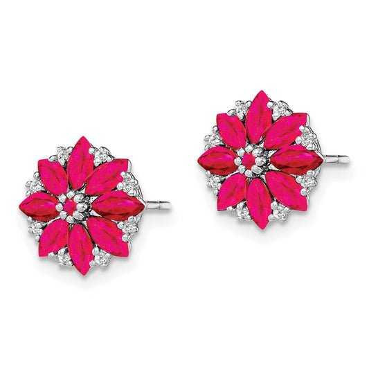 QE9988R Sterling Silver Rhodium-plated Diamond & Ruby Earrings