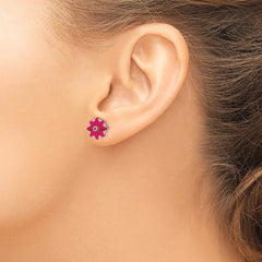 QE9988R Sterling Silver Rhodium-plated Diamond & Ruby Earrings