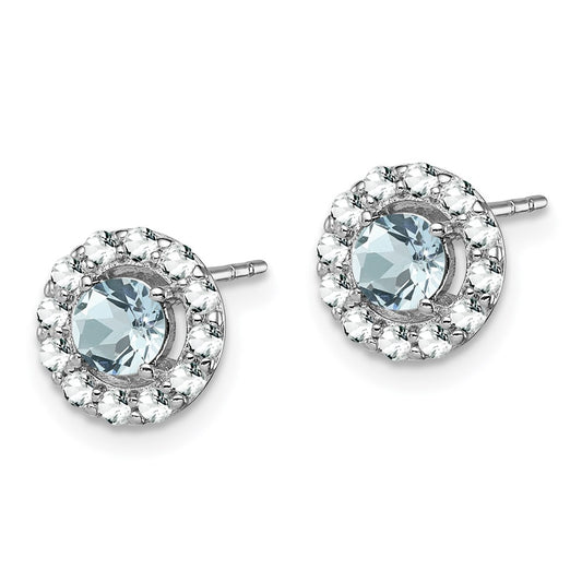QE9993AQ Sterling Silver Rhodium Plated White Topaz & Aquamarine Earrings