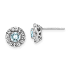QE9993AQ Sterling Silver Rhodium Plated White Topaz & Aquamarine Earrings