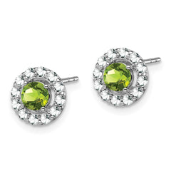 QE9993PE Sterling Silver Rhodium Plated White Topaz and Peridot Round Earrings