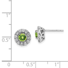 QE9993PE Sterling Silver Rhodium Plated White Topaz and Peridot Round Earrings