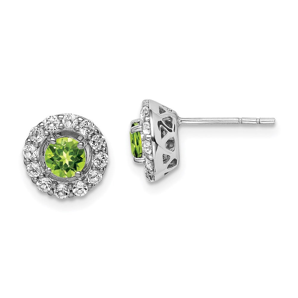 QE9993PE Sterling Silver Rhodium Plated White Topaz and Peridot Round Earrings