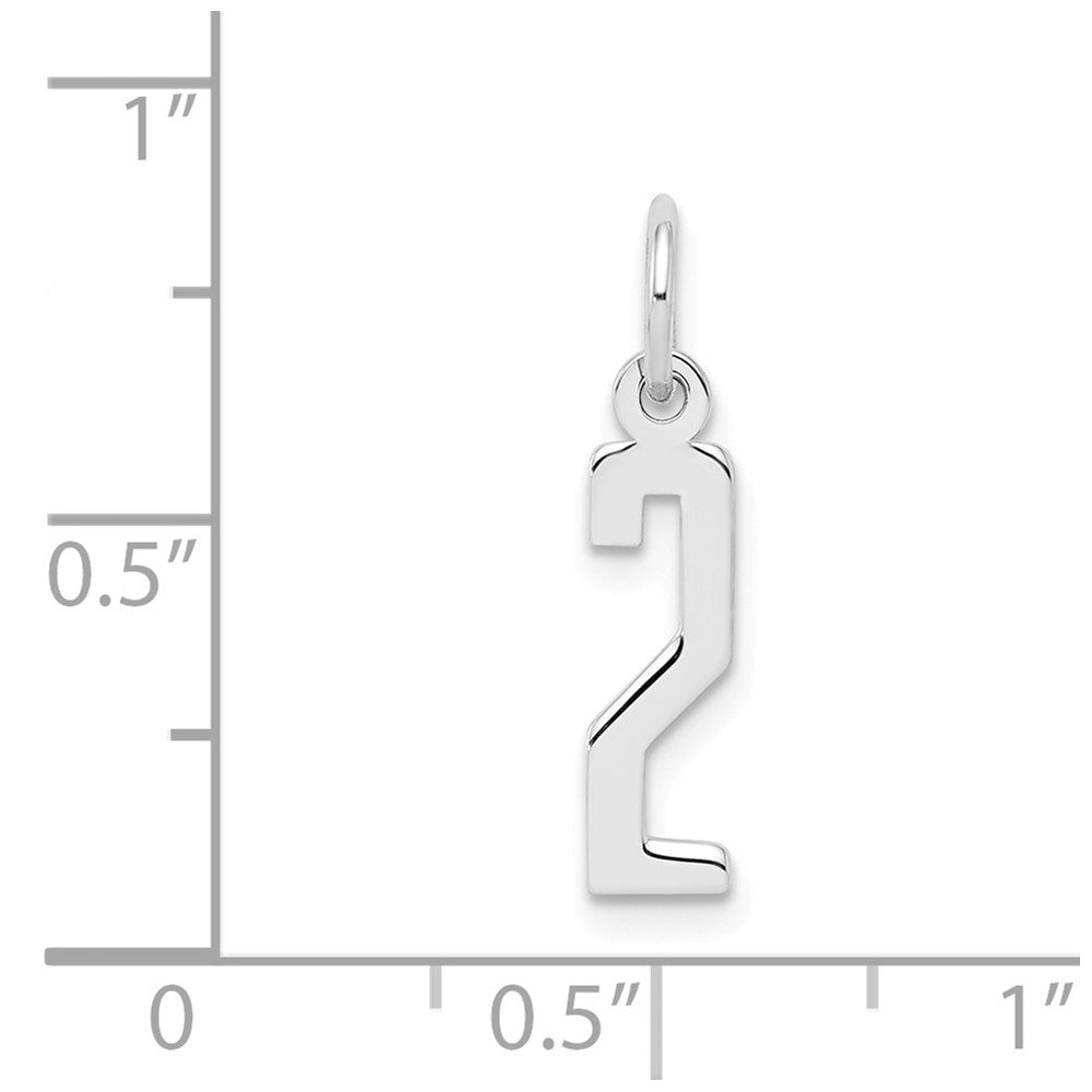 Sterling Silver/Rhodium-plated Elongated Polished Number 2 Charm QES02
