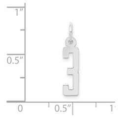 Sterling Silver/Rhodium-plated Elongated Polished Number 3 Charm QES03