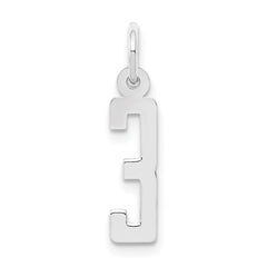 Sterling Silver/Rhodium-plated Elongated Polished Number 3 Charm QES03