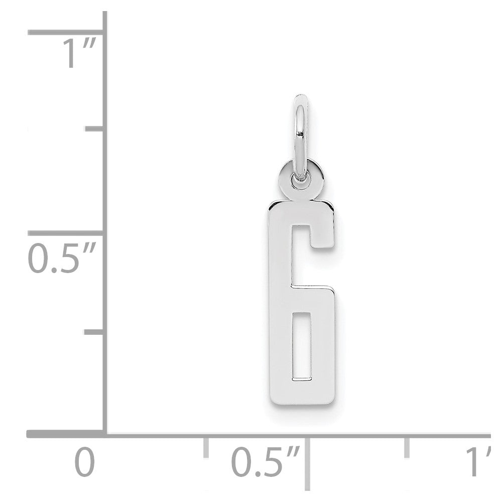 Sterling Silver/Rhodium-plated Elongated Polished Number 6 Charm QES06