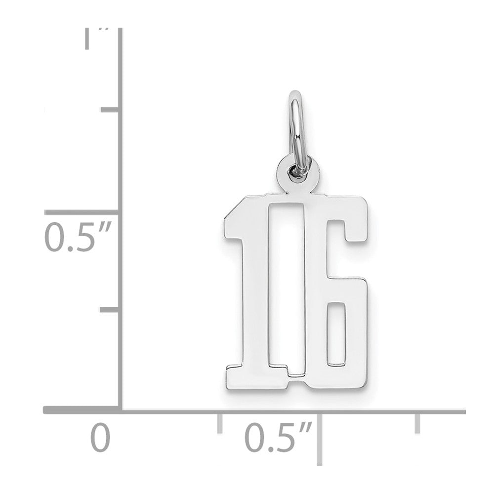 Sterling Silver/Rhodium-plated Elongated Number 16 Charm QES16