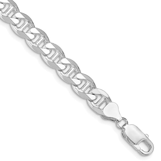 Sterling Silver Rhodium-plated 8.25mm D/C Flat Anchor Curb Chain QFAN220R-8