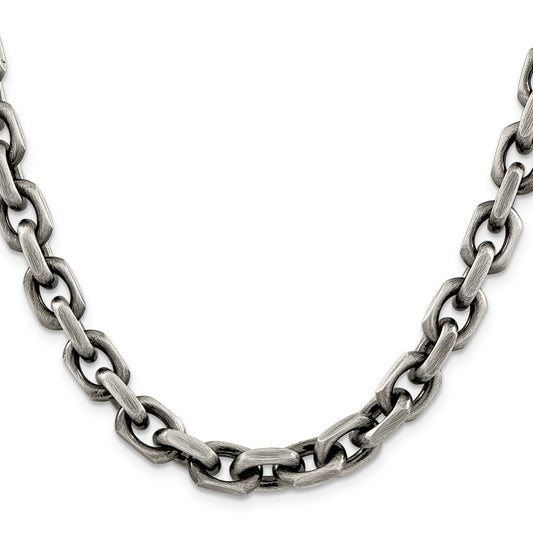 Sterling Silver Antiqued 8.6mm D/C Elongated Open Link ChainQFC145