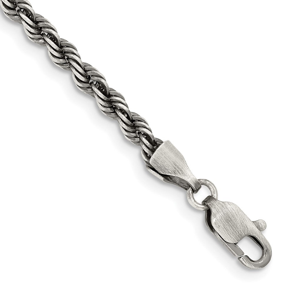 Sterling Silver Ruthenium-plated 3.4mm Rope Chain QFC201-8