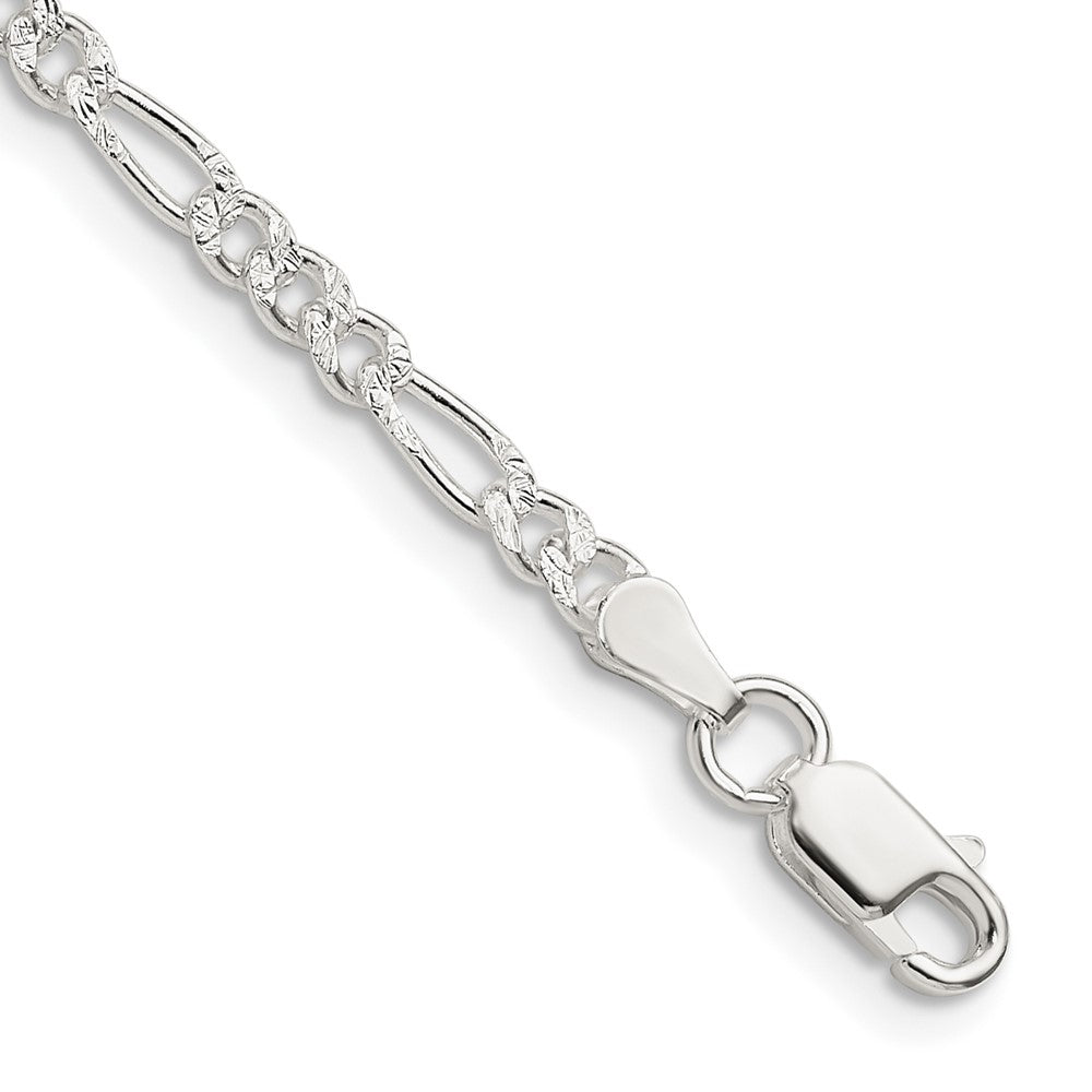 Sterling Silver 3mm Pav������������������������������������������������������������������������������������������������������������������������������������������������������������������ Flat Figaro Chain QFF080-8
