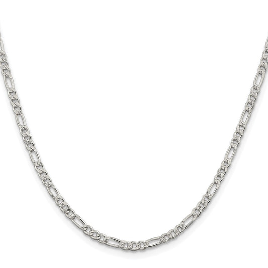 Sterling Silver Rhodium-plated 3mm Pav������������������ Flat Figaro ChainQFF080R
