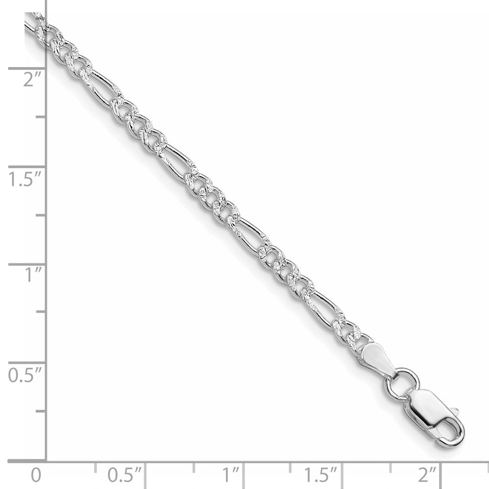 Sterling Silver Rhodium-plated 3mm Pav������������������������������������������������������������������������������������������������������������������������������������������������������������������ Flat Figaro Chain QFF080R-8