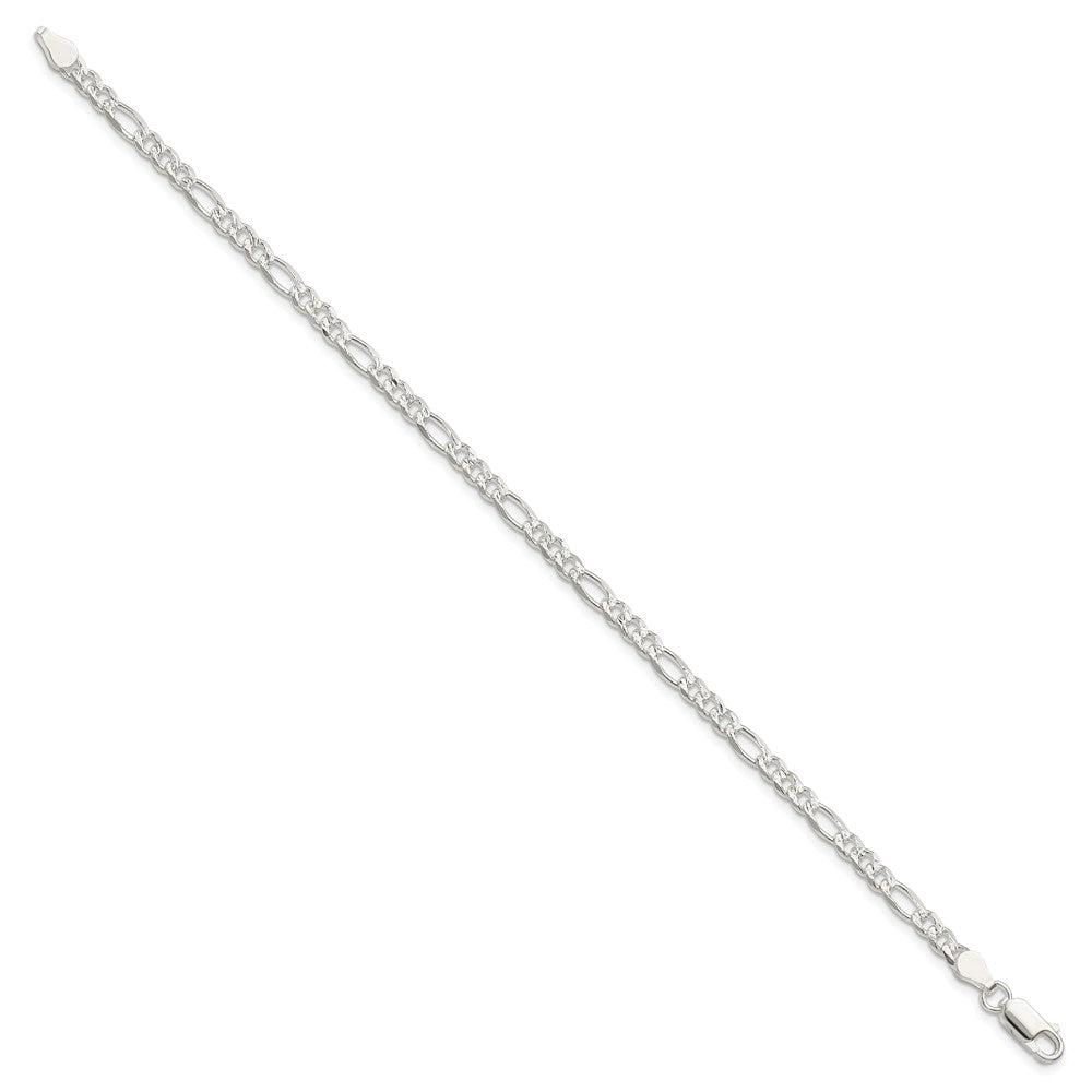 Sterling Silver 4mm Pav������������������������������������������������������������������������������������������������������������������������������������������������������������������ Flat Figaro Chain QFF100-8