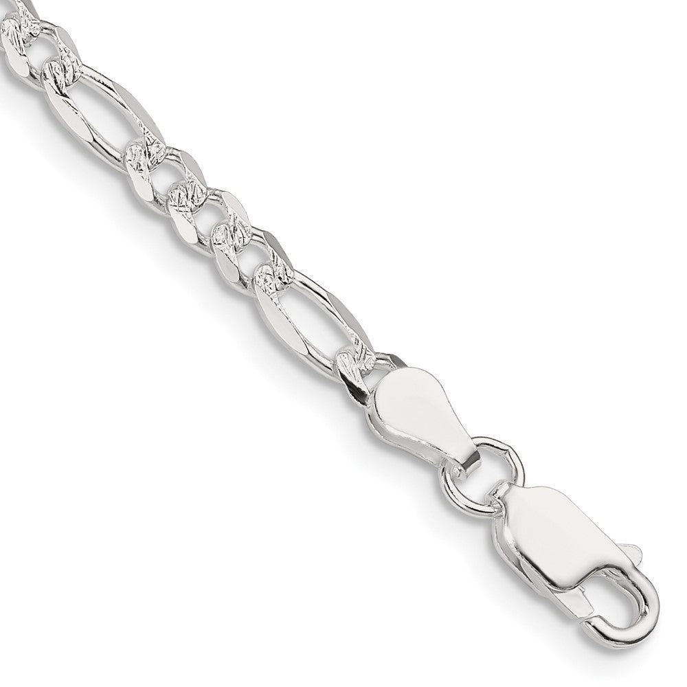 Sterling Silver 4mm Pav������������������������������������������������������������������������������������������������������������������������������������������������������������������ Flat Figaro Chain QFF100-8