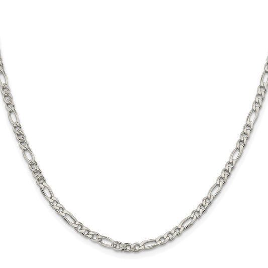 Sterling Silver Rhodium-plated 4mm Pav������������������ Flat Figaro ChainQFF100R