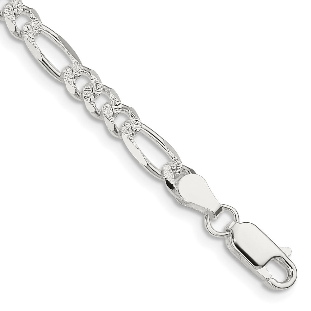 Sterling Silver 4.3mm Pav������������������������������������������������������������������������������������������������������������������������������������������������������������������ Flat Figaro Chain QFF120-8