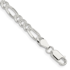 Sterling Silver 4.3mm Pav������������������������������������������������������������������������������������������������������������������������������������������������������������������ Flat Figaro Chain QFF120-8