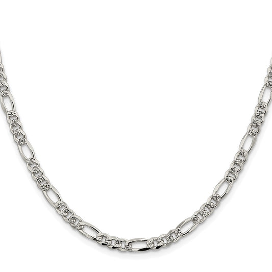 Sterling Silver Rhodium-plated 4.3mm Pav������ Flat Figaro ChainQFF120R