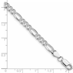 Sterling Silver Rhodium-plated 4.3mm Pav������������������������������������������������������������������������������������������������������������������������������������������������������������������ Flat Figaro Chain QFF120R-8