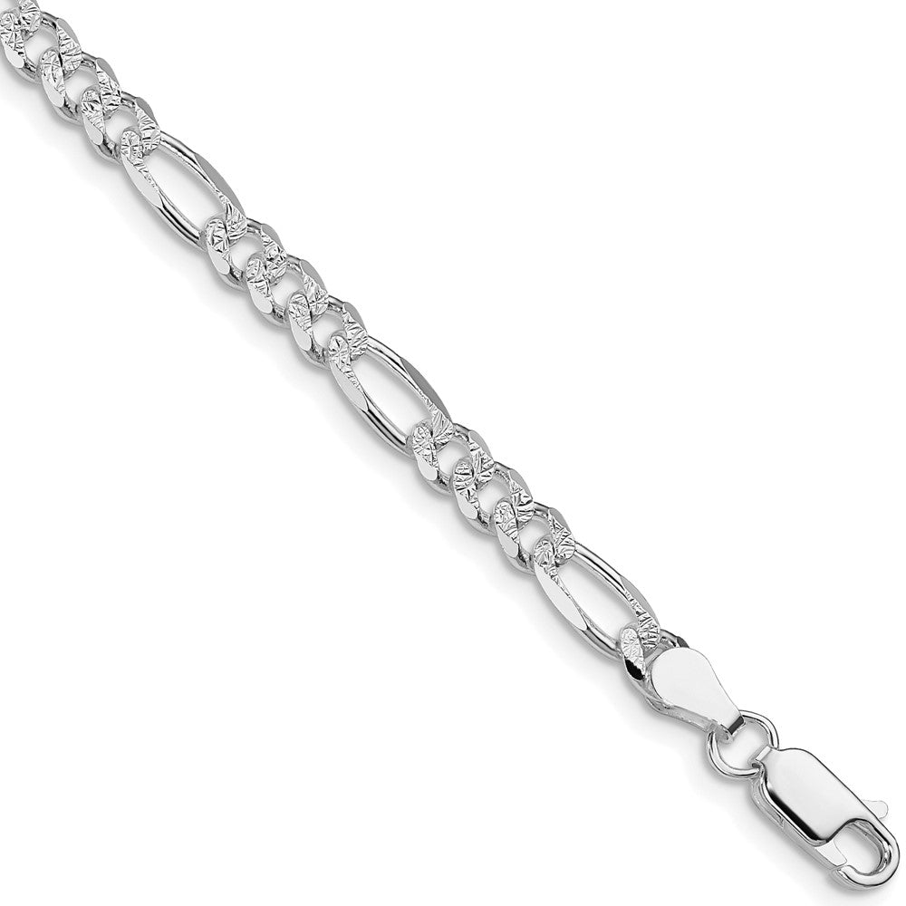 Sterling Silver Rhodium-plated 4.3mm Pav������������������������������������������������������������������������������������������������������������������������������������������������������������������ Flat Figaro Chain QFF120R-8