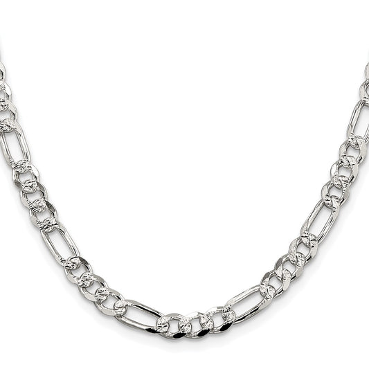 Sterling Silver Rhodium-plated 5.5mm Pav������ Flat Figaro ChainQFF150R