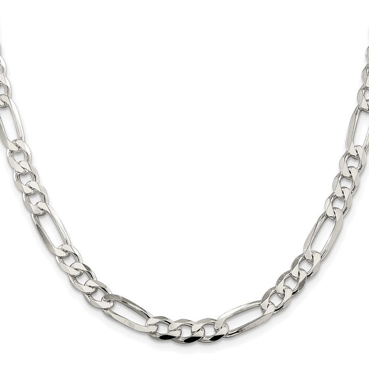 Sterling Silver Rhodium-plated 6.75mm Pav������ Flat Figaro ChainQFF180R